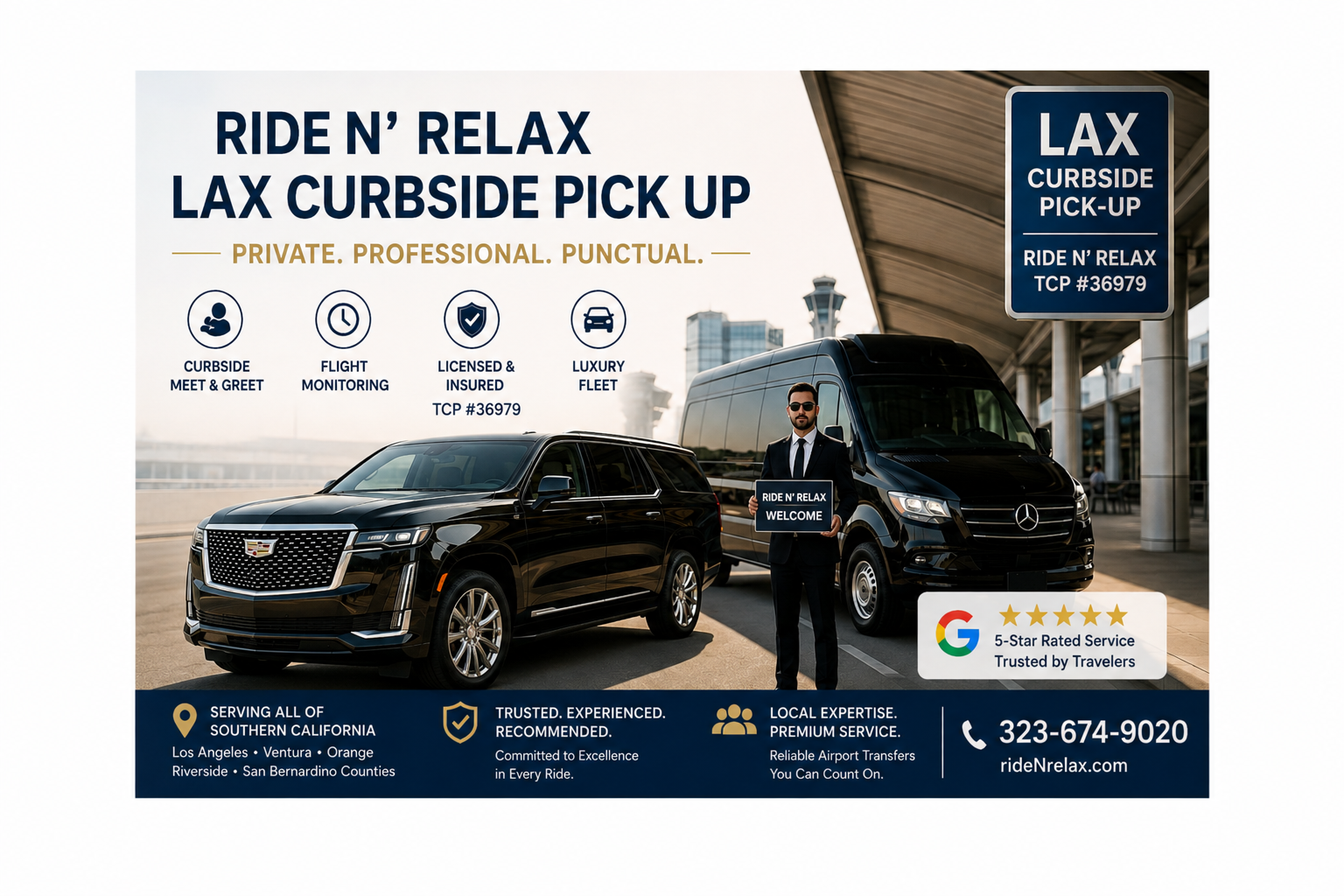 Luxury private car at LAX Curbside Pick Up