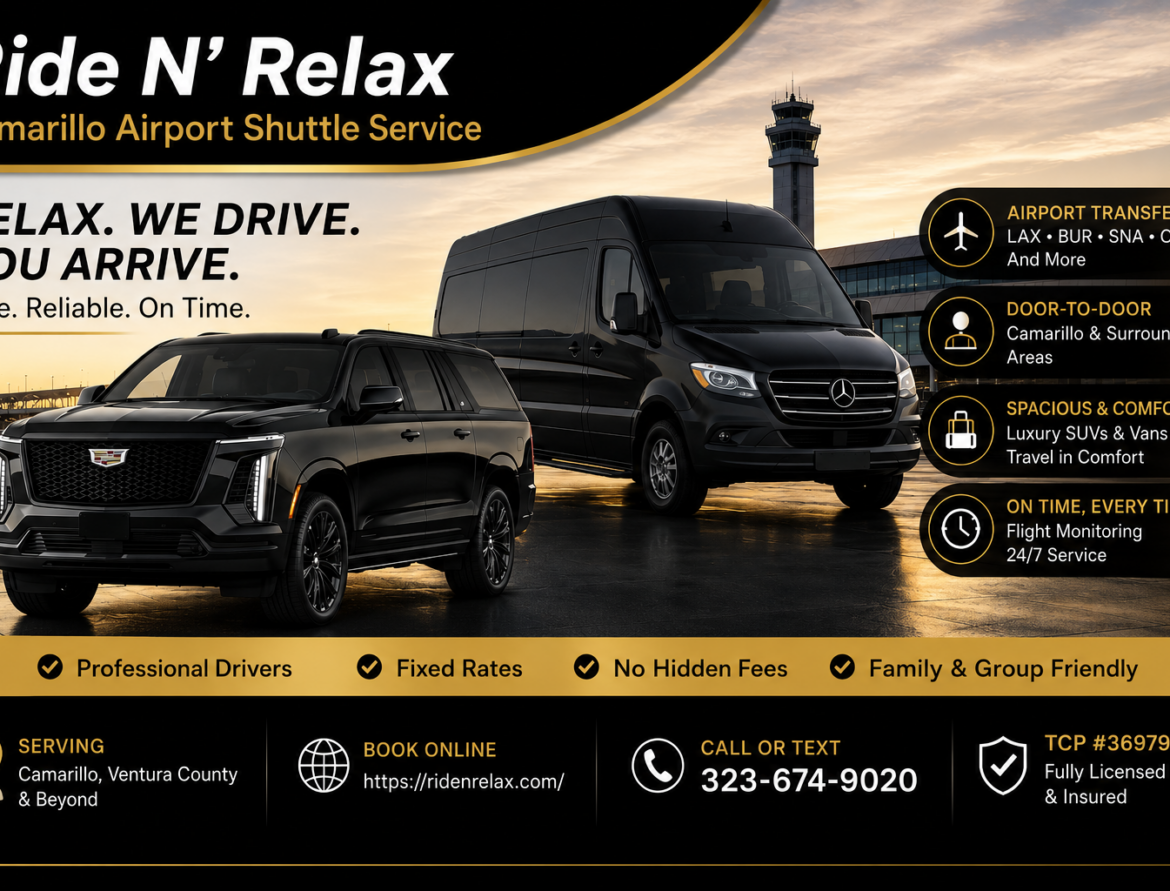 Ride N' Relax luxury black car providing Camarillo Airport Shuttle Service to LAX