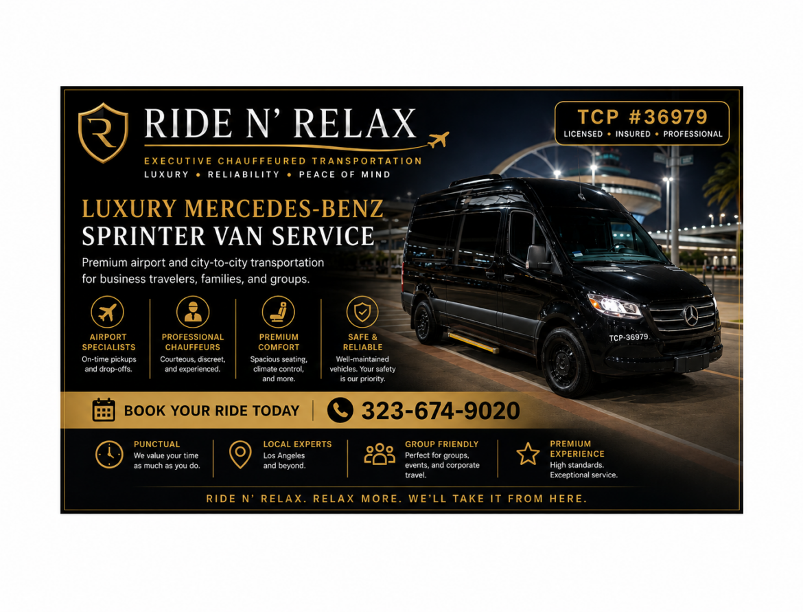 Ride N' Relax Luxury Mercedes-Benz Sprinter Van for Southern California airport and executive travel
